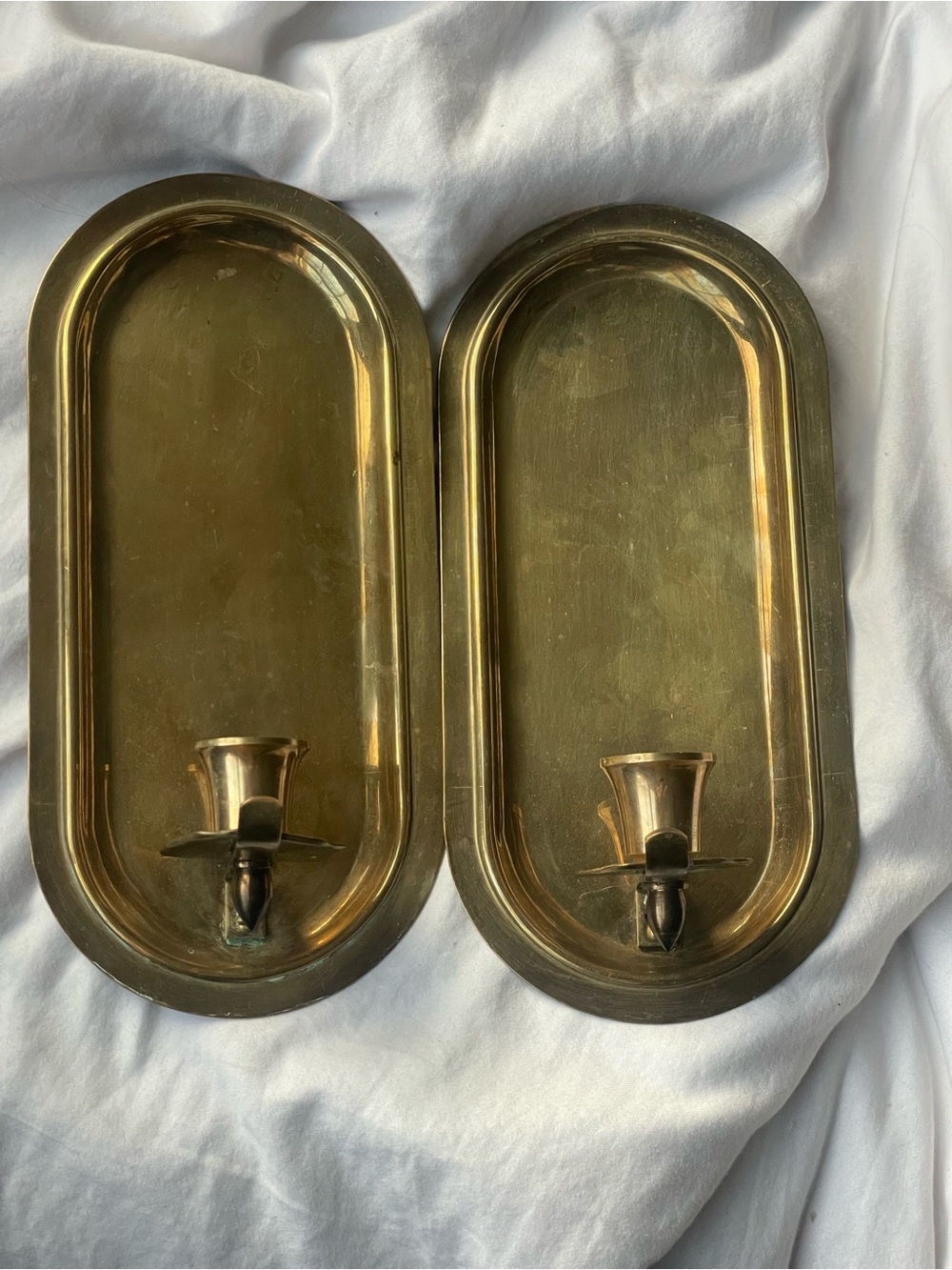 Vintage PAIR Solid Brass Oval Candle Wall Sconces